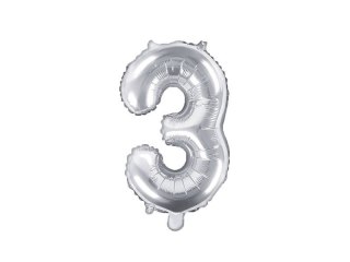 Balon foliowy Cyfra 3, 35cm, srebrny