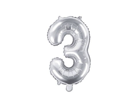 Balon foliowy Cyfra 3, 35cm, srebrny Balon foliowy Cyfra 3, 35cm, srebrny