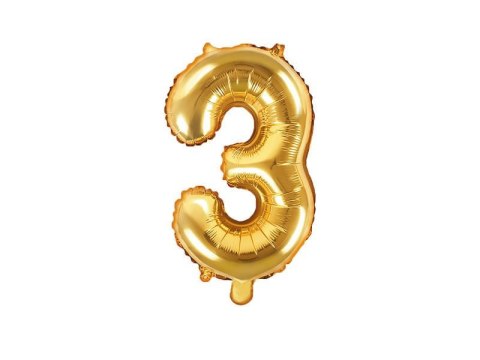 Balon foliowy Cyfra 3, 35cm, złoty Balon foliowy Cyfra 3, 35cm, złoty