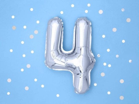 Balon foliowy Cyfra 4, 35cm, srebrny Balon foliowy Cyfra 4, 35cm, srebrny