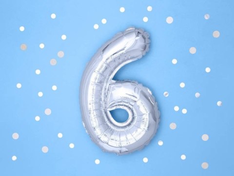 Balon foliowy Cyfra 6, 35cm, srebrny Balon foliowy Cyfra 6, 35cm, srebrny