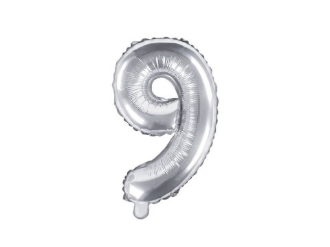 Balon foliowy Cyfra 9, 35cm, srebrny Balon foliowy Cyfra 9, 35cm, srebrny