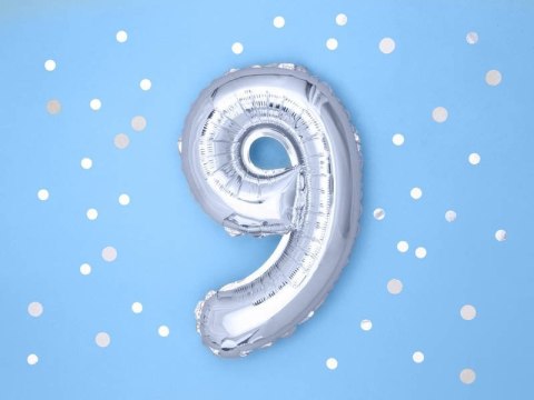 Balon foliowy Cyfra 9, 35cm, srebrny Balon foliowy Cyfra 9, 35cm, srebrny