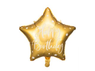 Balon foliowy Happy Birthday, Złota gwiazda 40 cm