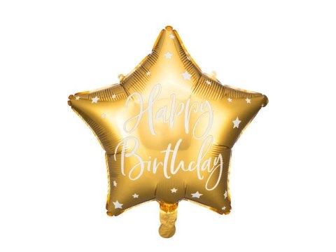 Balon foliowy Happy Birthday, Złota gwiazda 40 cm
