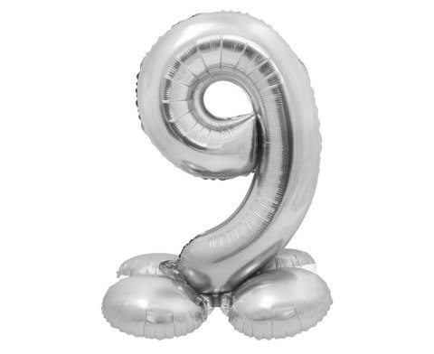 Balon foliowy, stojąca cyfra 9, srebrna, 72 cm Balon foliowy, stojąca cyfra 9, srebrna, 72 cm