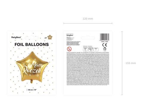Balon foliowy złota Gwiazdka Mam Roczek, 48cm Balon foliowy złota Gwiazdka Mam Roczek, 48cm