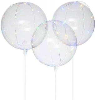 Balon przeźroczysty bobo z lampkami led na patyku 50cm, 1 kompl.
