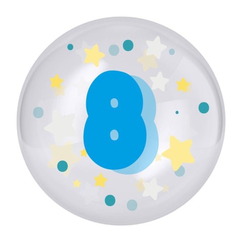 Balon przezroczysty z Niebieskim Nadrukiem Cyfra 8, 45cm Balon przezroczysty z Niebieskim Nadrukiem Cyfra 8, 45cm