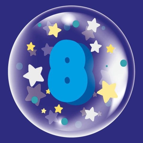 Balon przezroczysty z Niebieskim Nadrukiem Cyfra 8, 45cm Balon przezroczysty z Niebieskim Nadrukiem Cyfra 8, 45cm