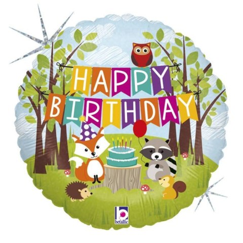 Balon urodzinowy Happy Birthday zwierzęta leśne 46 cm Balon urodzinowy Happy Birthday zwierzęta leśne 46 cm