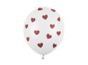 Balony Białe w czerwone Serduszka 30cm, 50 szt.