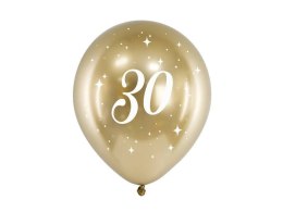 Balony Glossy 30 urodziny, Złoty chrom, 30cm, 6 szt.