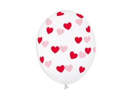 Balony Przezroczyste w czerwone Serduszka 30cm, 50 szt.