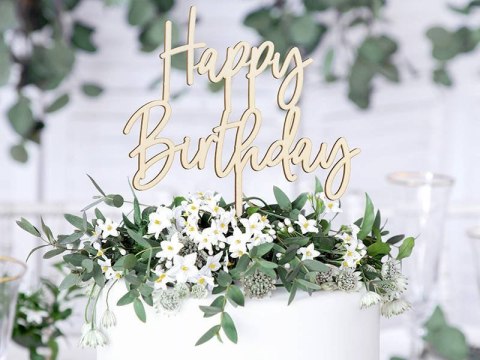 Topper drewniany urodzinowy Happy Birthday, 14cm Topper drewniany urodzinowy Happy Birthday, 14cm