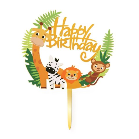 Topper na tort Happy Birthday zwierzątka, zoo 15 cm Topper na tort Happy Birthday zwierzątka, zoo 15 cm