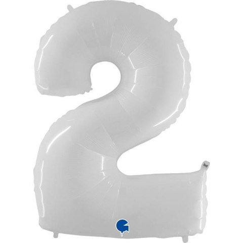Balon Foliowy Cyfra 2, Biała Shiny 102cm Grabo Balon Foliowy Cyfra 2, Biała Shiny 102cm Grabo