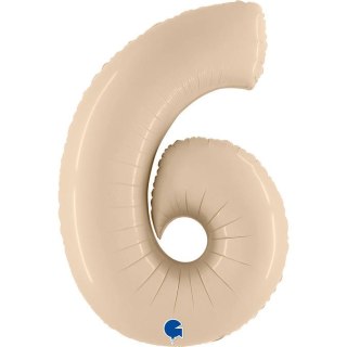 Balon Foliowy Cyfra 6, Satynowa Kremowa 102cm Grabo
