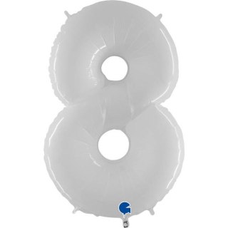 Balon Foliowy Cyfra 8, Biała Shiny 102cm Grabo