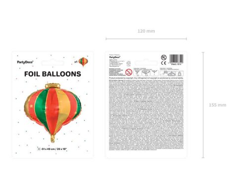 Balon foliowy Bombka zielono czerwona 51x49 cm Balon foliowy Bombka zielono czerwona 51x49 cm
