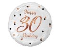 Balon foliowy Happy 30 Birthday, biały, nadruk różowo-złoty, 18'