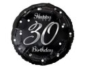 Balon foliowy Happy 30 Birthday, czarny srebrny nadruk, 46 cm