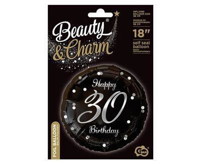 Balon foliowy Happy 30 Birthday, czarny srebrny nadruk, 46 cm Balon foliowy Happy 30 Birthday, czarny srebrny nadruk, 46 cm