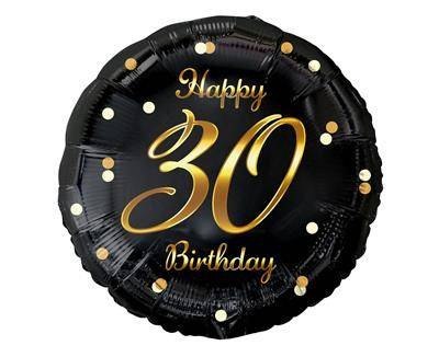 Balon foliowy Happy 30 Birthday, czarny złoty nadruk, 46 cm Balon foliowy Happy 30 Birthday, czarny złoty nadruk, 46 cm