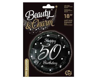 Balon foliowy Happy 50 Birthday, czarny srebrny nadruk, 46 cm Balon foliowy Happy 50 Birthday, czarny srebrny nadruk, 46 cm