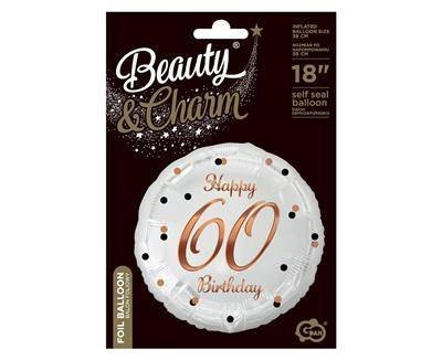 Balon foliowy Happy 60 Birthday, biały, nadruk różowo-złoty, 18' Balon foliowy Happy 60 Birthday, biały, nadruk różowo-złoty, 18'