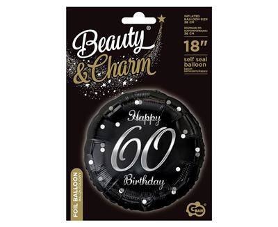 Balon foliowy Happy 60 Birthday, czarny srebrny nadruk, 46 cm Balon foliowy Happy 60 Birthday, czarny srebrny nadruk, 46 cm