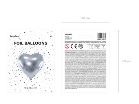 Balon foliowy Serce 45cm, srebrne Balon foliowy Serce 45cm, srebrne