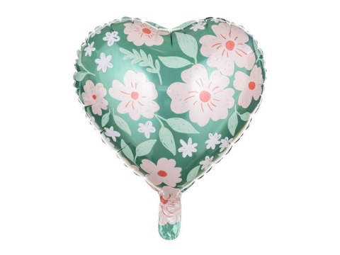 Balon foliowy Serce zielone w kwiaty 45cm Balon foliowy Serce zielone w kwiaty 45cm