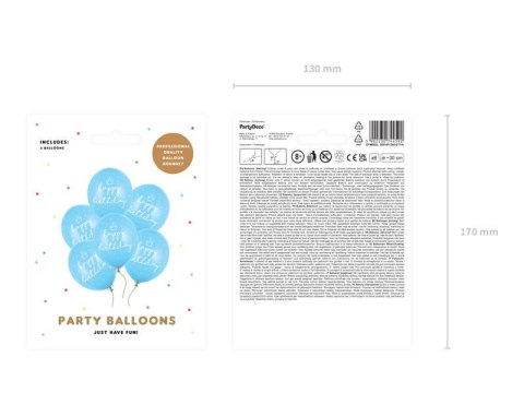 Balony Niebieskie urodzinowe, Happy Birthday 30cm, 6 szt. Balony Niebieskie urodzinowe, Happy Birthday 30cm, 6 szt.