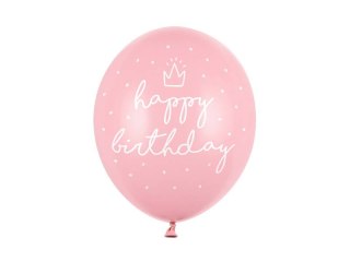 Balony Różowe urodzinowe, Happy Birthday 30cm, 6 szt.