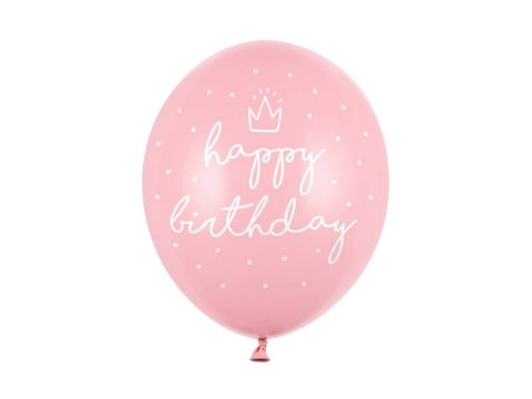 Balony Różowe urodzinowe, Happy Birthday 30cm, 6 szt.