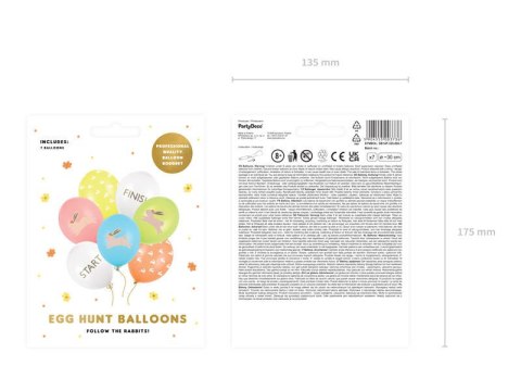 Balony lateksowe Egg hunt Poszukiwanie jajek, zająca 30cm, 7 sztuk Balony lateksowe Egg hunt Poszukiwanie jajek, zająca 30cm, 7 sztuk