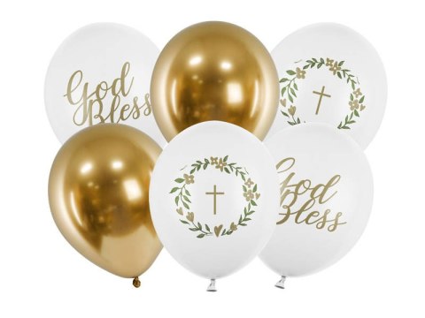 Balony lateksowe God Bless, Komunia Święta 30cm, 6 sztuk