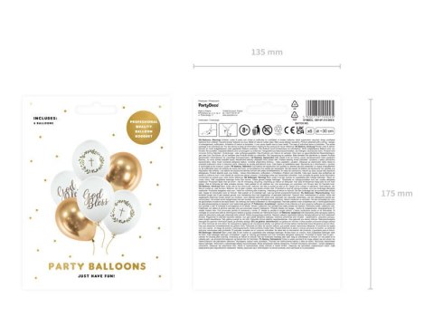 Balony lateksowe God Bless, Komunia Święta 30cm, 6 sztuk