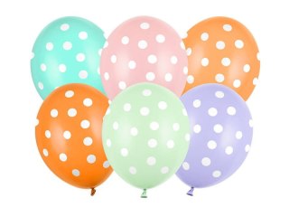 Balony lateksowe Kolorowe Kropki 30cm, 6 sztuk
