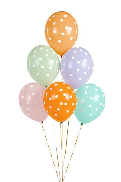 Balony lateksowe Kolorowe Kropki 30cm, 6 sztuk Balony lateksowe Kolorowe Kropki 30cm, 6 sztuk
