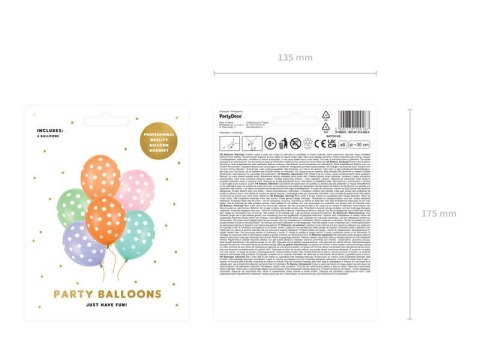 Balony lateksowe Kolorowe Kropki 30cm, 6 sztuk Balony lateksowe Kolorowe Kropki 30cm, 6 sztuk