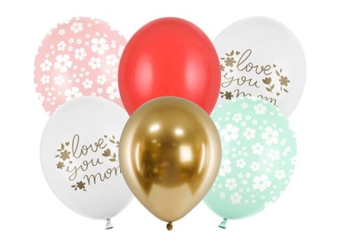 Balony lateksowe Love you mom Dzień matki, kwiatki 30cm, 6 sztuk Balony lateksowe Love you mom Dzień matki, kwiatki 30cm, 6 sztuk