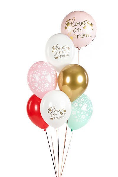 Balony lateksowe Love you mom Dzień matki, kwiatki 30cm, 6 sztuk Balony lateksowe Love you mom Dzień matki, kwiatki 30cm, 6 sztuk