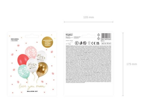 Balony lateksowe Love you mom Dzień matki, kwiatki 30cm, 6 sztuk Balony lateksowe Love you mom Dzień matki, kwiatki 30cm, 6 sztuk