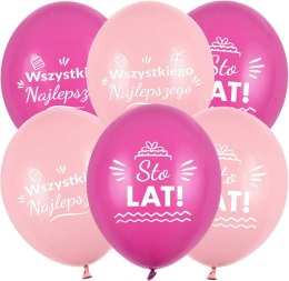 Balony lateksowe urodzinowe Sto Lat, różowe, 30cm, 10 szt.