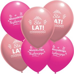 Balony lateksowe urodzinowe Sto Lat, różowe, 30cm, 10 szt.