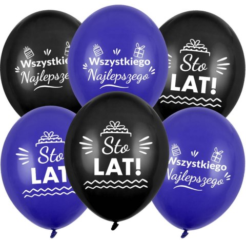 Balony urodzinowe Sto Lat, granatowe mix, 30cm, 10 szt. Balony urodzinowe Sto Lat, granatowe mix, 30cm, 10 szt.