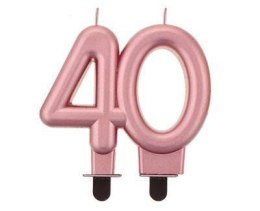 Świeczka liczba 40 urodziny, metalik różowo-złota, 8 cm