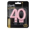 Świeczka liczba 40 urodziny, metalik różowo-złota, 8 cm